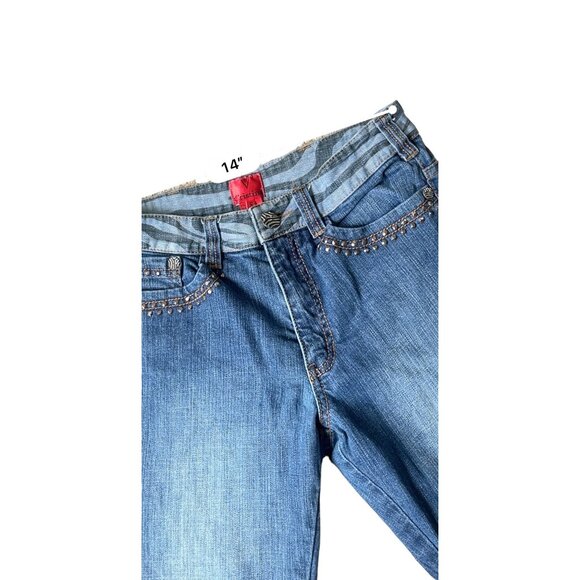 V Christina Y2K Capri Crop Jeans 8 Medium Wash Studded 90s Mobwife Western - Picture 7 of 10